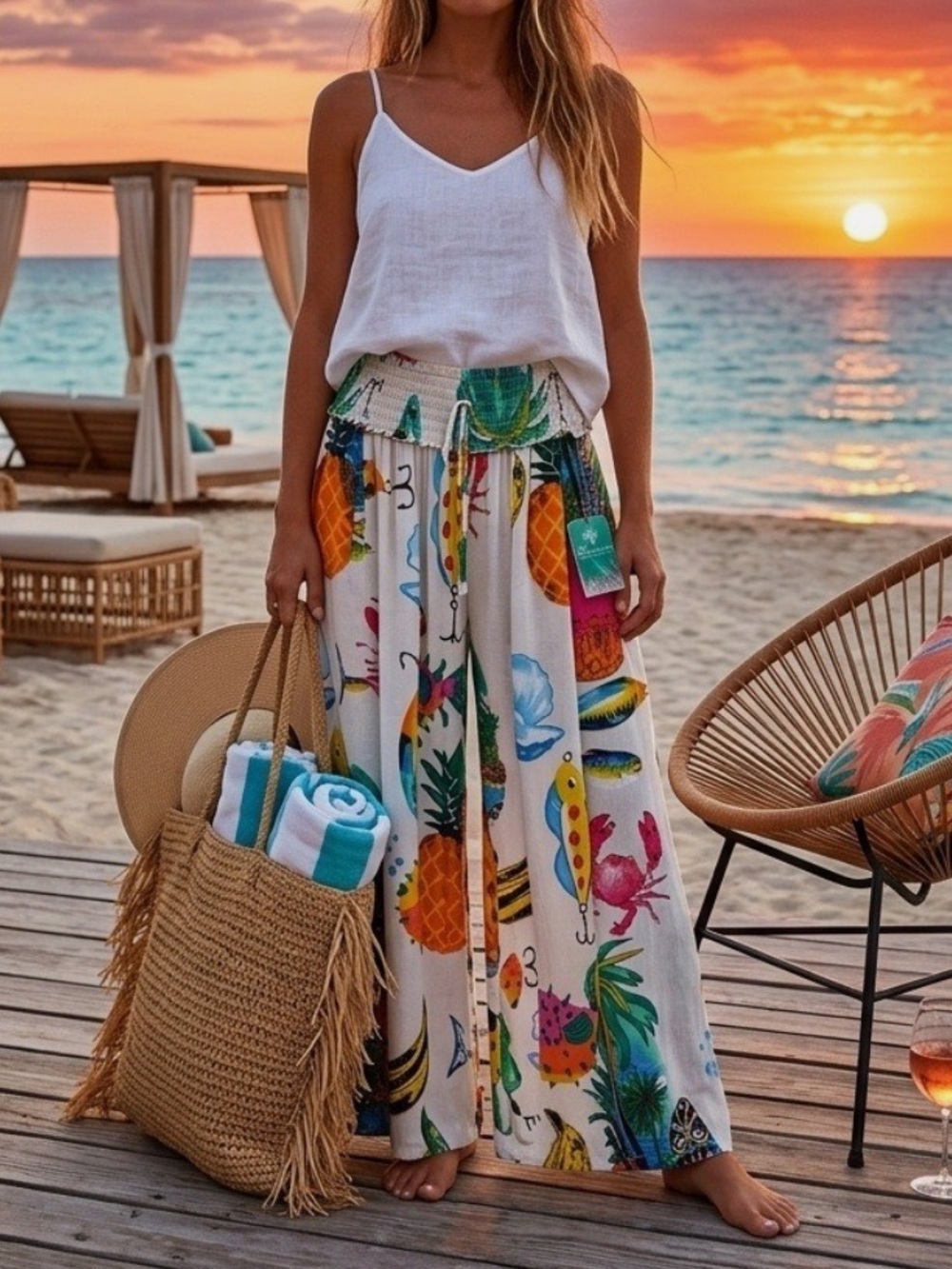 True Destinations Resortwear Tropical Palazzo Pants